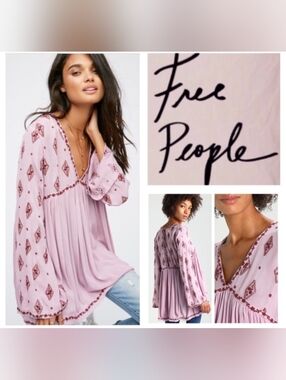 Free People Diamond Embroidered Oversized Tunic Top